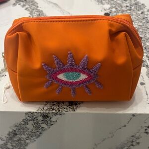 Orange Evil  Eye Embroidered Women's Cosmetic Bag/ Clutch